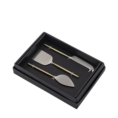 Set of 3 Stainless Steel Cheese Set - Silver & Gold-ST - Silver & Gold - Imagen 3