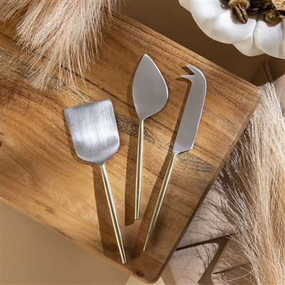 Set of 3 Stainless Steel Cheese Set - Silver & Gold-ST - Silver & Gold - Imagen 6