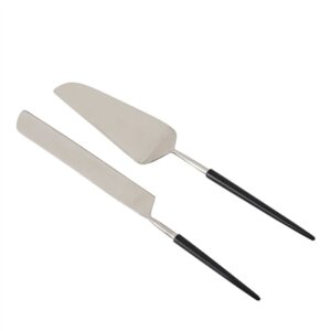 Set of 2 Silver & Black Stainless Steel Dessert Set - Silver & Black-ST - Silver & Black