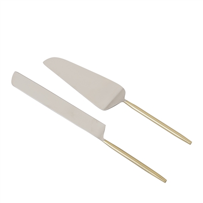 Set of 2 Silver & Gold Stainless Steel Dessert Set - Silver & Gold-ST - Silver & Gold