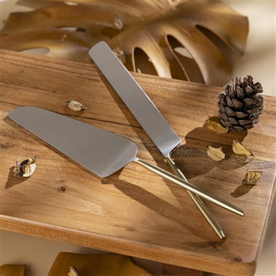 Set of 2 Silver & Gold Stainless Steel Dessert Set - Silver & Gold-ST - Silver & Gold - Imagen 2