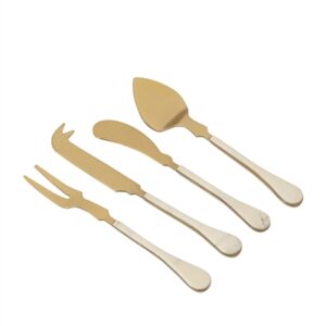 Set of 4 Stainless Steel & Resin Handle Cheese Set - Gold & White-ST - Gold & White