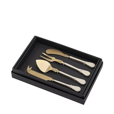 Set of 4 Stainless Steel & Resin Handle Cheese Set - Gold & White-ST - Gold & White - Imagen 2