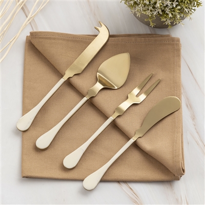 Set of 4 Stainless Steel & Resin Handle Cheese Set - Gold & White-ST - Gold & White - Imagen 4