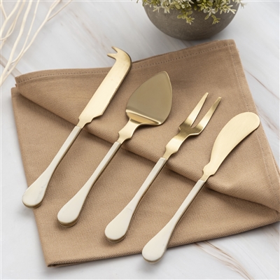 Set of 4 Stainless Steel & Resin Handle Cheese Set - Gold & White-ST - Gold & White - Imagen 6