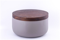 Wood Side Table with Iron Base -A - Brown & Off-White