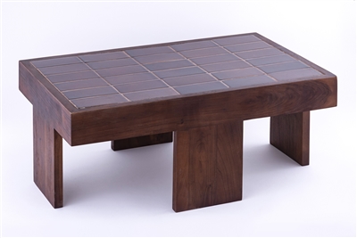 Wooden Table with Tiles Top - Brown-ST - Brown