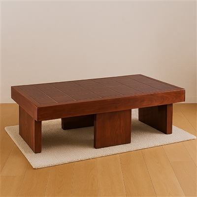 Wooden Table with Tiles Top - Brown-ST - Brown - Imagen 2