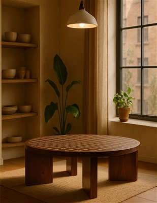Acacia Wood & Tile Coffee Table - Brown - Brown - Imagen 2