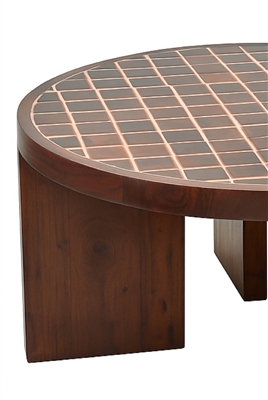 Acacia Wood & Tile Coffee Table - Brown - Brown - Imagen 4