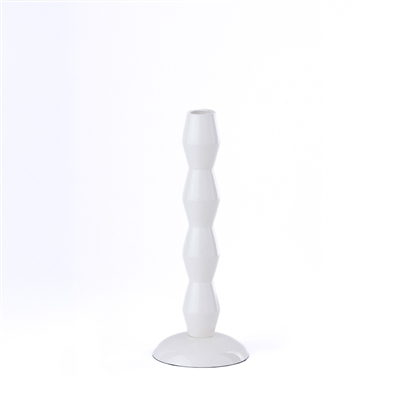 Shiny White Aluminium Candle Holder Lg - White - White