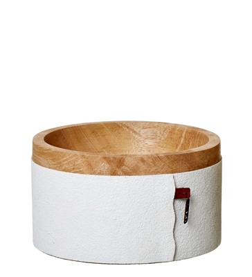Lg. Mango Wood and Paper Bowl White- A - A