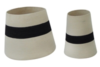 Set of 2 Cotton Weave Storage Baskets w/ Black Stripe -A - Natural & Black