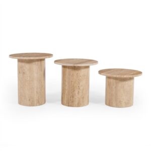 Beige Travertine Coffee Table Set of 3-ST - Beige - Beige