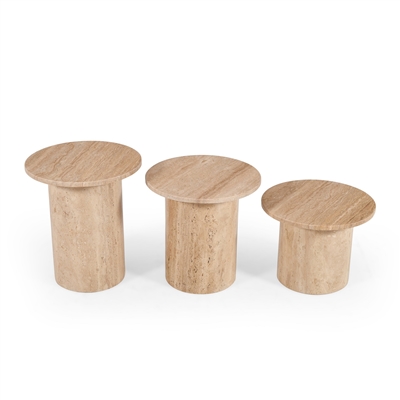Beige Travertine Coffee Table Set of 3-ST - Beige - Beige - Imagen 2