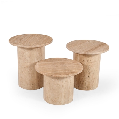 Beige Travertine Coffee Table Set of 3-ST - Beige - Beige - Imagen 3