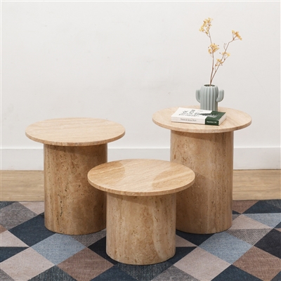Beige Travertine Coffee Table Set of 3-ST - Beige - Beige - Imagen 4