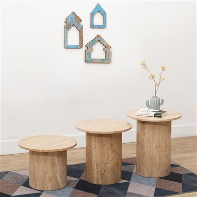 Beige Travertine Coffee Table Set of 3-ST - Beige - Beige - Imagen 6
