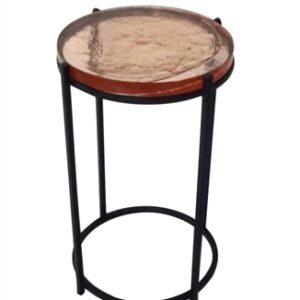 Round Pink Glass Top Side Table w/ Black Legs -A - Black