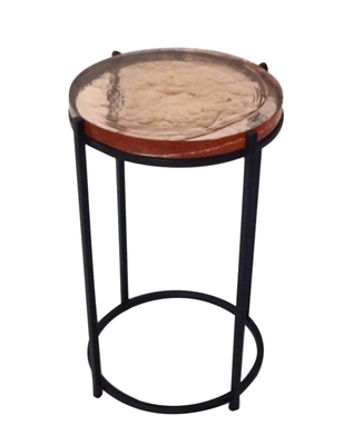 Round Pink Glass Top Side Table w/ Black Legs -A - Black