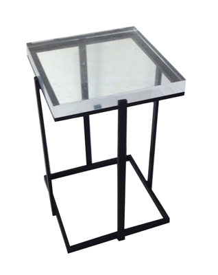 Square Glass Top Side Table w/ Black Legs -A - Black