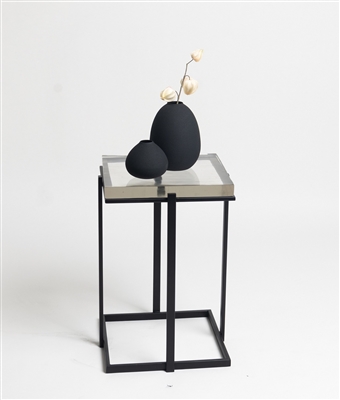 Square Glass Top Side Table w/ Black Legs -A - Black - Imagen 2