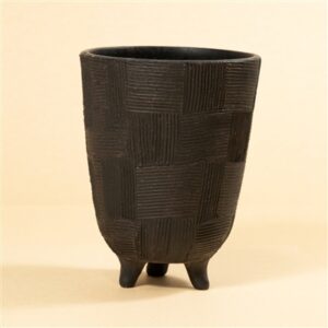 Lg Footed Pot Black Brown Dia 8.5" & H 12"- A - Black Brown
