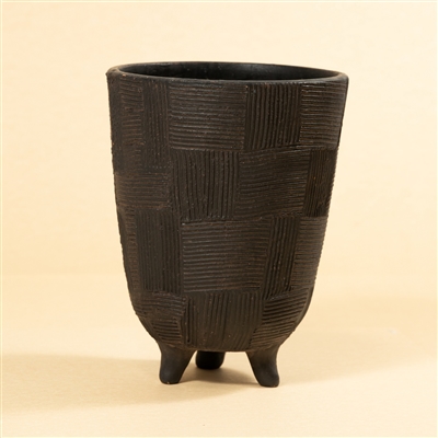 Lg Footed Pot Black Brown Dia 8.5" & H 12"- A - Black Brown