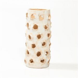 Lg Cylinder Object with holes White Ivory 5.5"X5.5"X11.75"- A - White Ivory