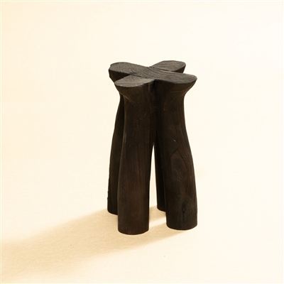 Med Wood Pedestal Burned Dia 6.25" & H 9"- A - Burned