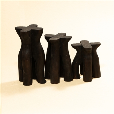 Med Wood Pedestal Burned Dia 6.25" & H 9"- A - Burned - Imagen 2