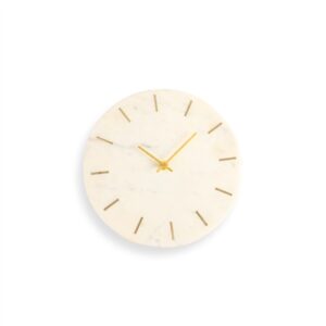 Sm. Marble Wall Clock w/ Gold Inlay Dia9" - Natural White Marble