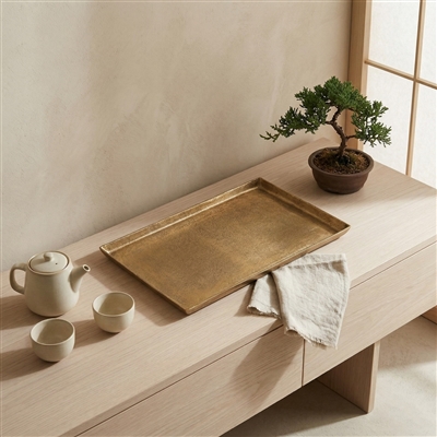 Lg. Cast Aluminum Rectangle Tray Brass Antique - Brass Antq - Imagen 4