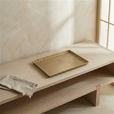 Lg. Cast Aluminum Rectangle Tray Brass Antique - Brass Antq - Imagen 6