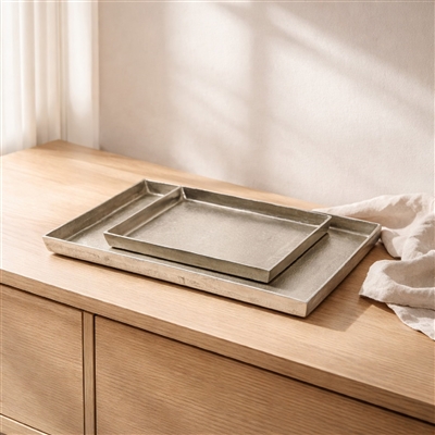 Lg. Cast Aluminum Rectangle Tray Nickel Antique - Nickel Antq - Imagen 2
