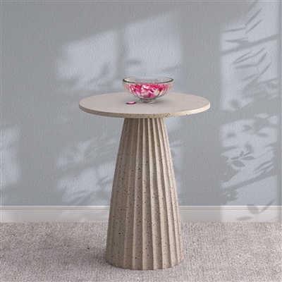 Beige Aluminum Side Table w/Chisel Texture Base Dia 17.8”- A - Beige - Imagen 6