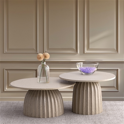 Beige Aluminum Coffee Table w/Chisel Texture Base Dia 27.5”-ST - Beige - Imagen 6