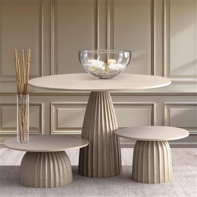 Beige Aluminum Coffee Table w/Chisel Texture Base Dia 23.5”-ST - Beige - Imagen 6