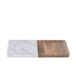 Wood & White Marble Grooved Platter- A - Natural