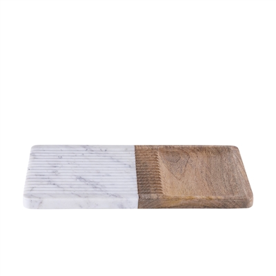 Wood & White Marble Grooved Platter- A - Natural