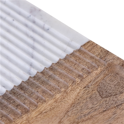 Wood & White Marble Grooved Platter- A - Natural - Imagen 3