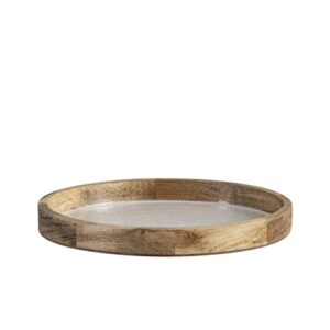 Mango Wood Tray With White Pearl Enamel - Natural & White -ST - Natural & White - Natural & White