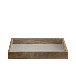 Mango Natural Wood Tray With White Pearl Enamel - Natural & White -ST - Natural & White - Natural & White