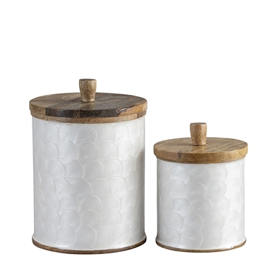 Mango Wood Canister Set of 2 Nested Pack - Natural & White-A - Natural & White