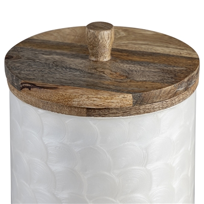 Mango Wood Canister Set of 2 Nested Pack - Natural & White-A - Natural & White - Imagen 3