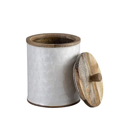 Mango Wood Canister Set of 2 Nested Pack - Natural & White-A - Natural & White - Imagen 4