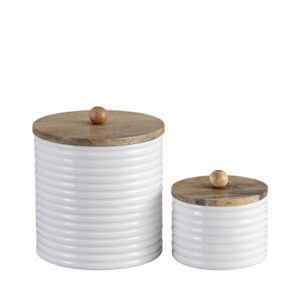 Mango Wood Canister Set of 2 - Natural & White -A - Natural & White