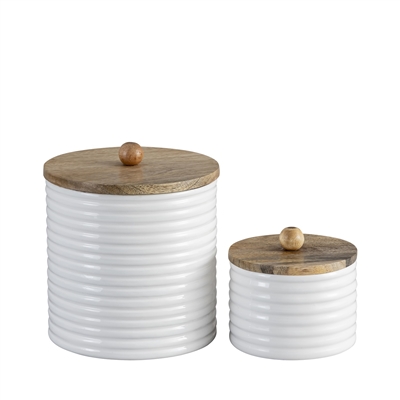 Mango Wood Canister Set of 2 - Natural & White -A - Natural & White
