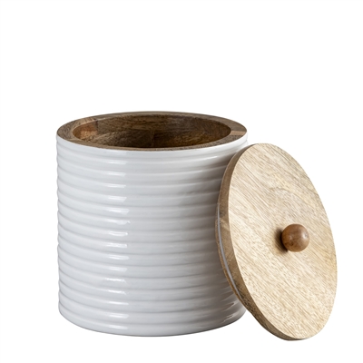 Mango Wood Canister Set of 2 - Natural & White -A - Natural & White - Imagen 4