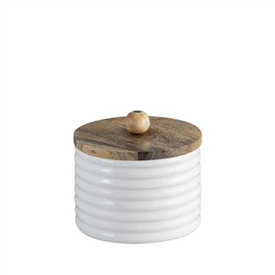 Mango Wood Canister Set of 2 - Natural & White -A - Natural & White - Imagen 6